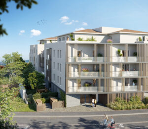 Vue d'architecte de la résidence MurMûre à Saint-Bonnet-de-Mure, architecture durable par Cardinal Promotion
